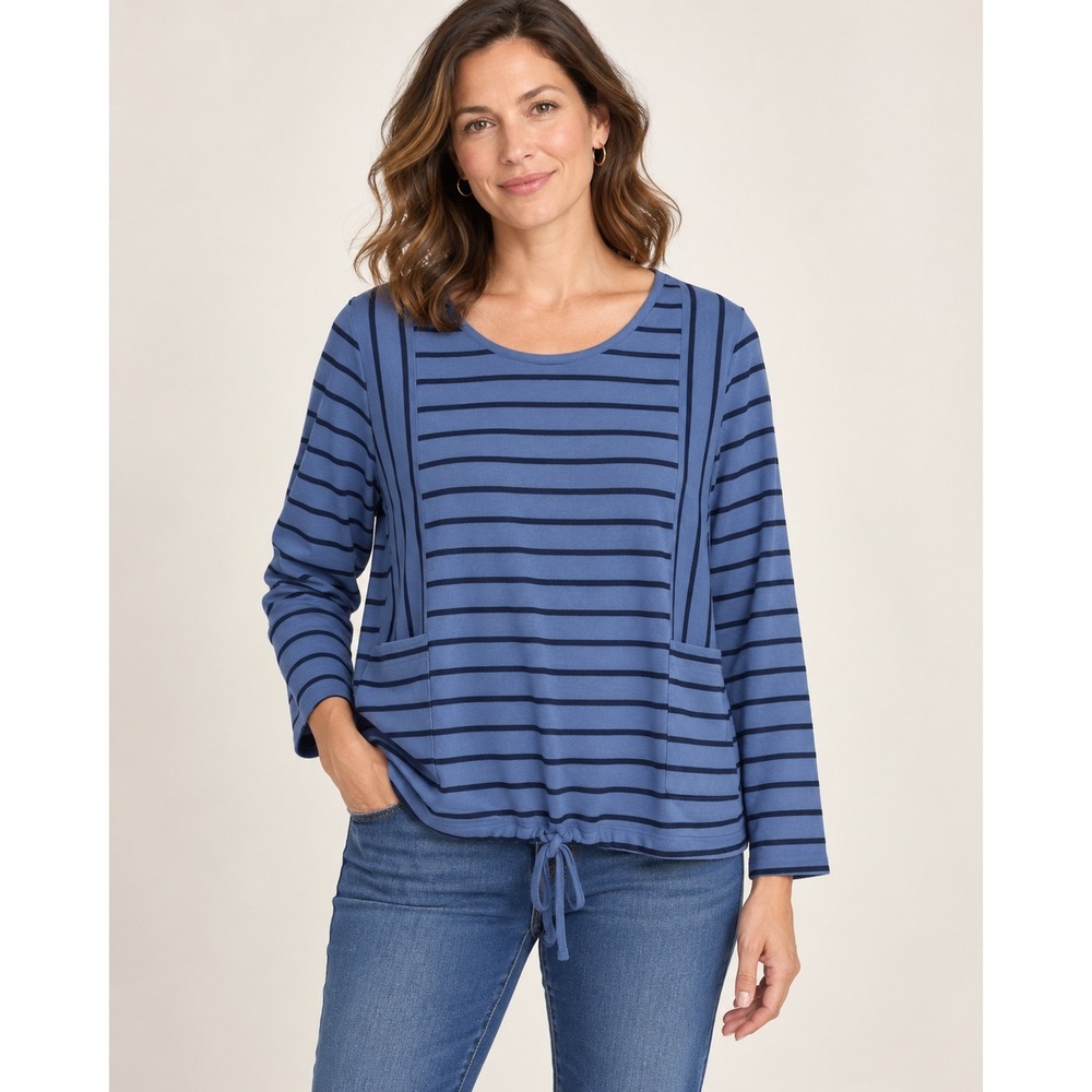 J Jill Fit Blue Stripe Long Sleeve Sweatshirt S Preppy Nautical Minimalist